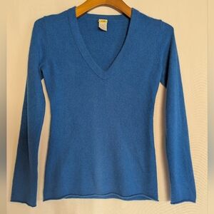 J. Crew Women's XS Royal Blue V-Neck Sweater 100% Cashmere Plush Knit Soft Warm